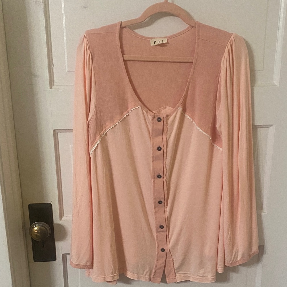 POL Boho Colorblock Button-Front Top - Picture 2 of 7